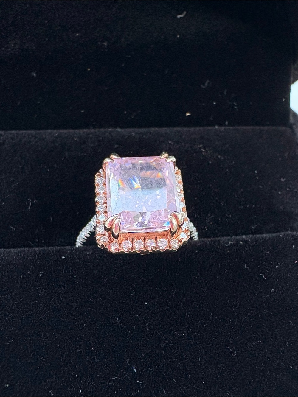 925 Silver Radiant Pink Cushion Halo Ring — Women's Jewelry - Picture 3 of 9